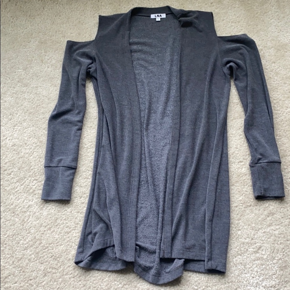 LNA Charcoal Cold-shoulder Cardigan
